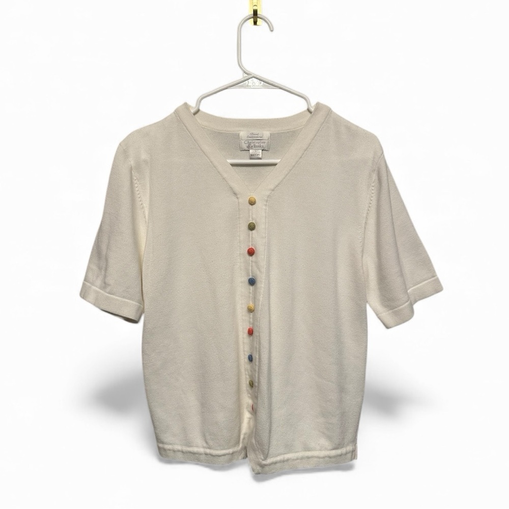 Vintage Y2K Era Christopher & Banks Cream Sweater w/ Button-Up Embroidery Sz L